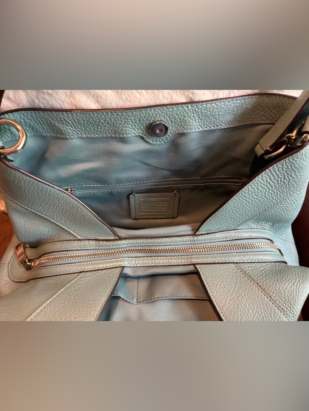 NWOT Coach Blue Pebbled Leather Shoulder Bag - Picture 6 of 16
